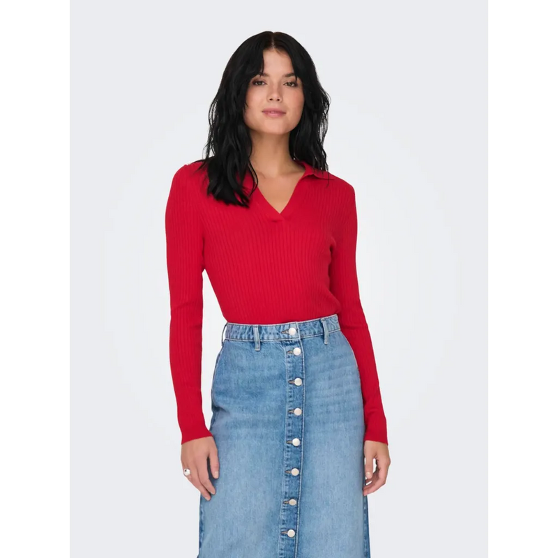 Vero Moda Kaya Polo Knit Red or Black