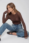 Workshop Brown Knit Sheer Top - Brown