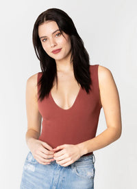 Bamboo Rib Deep V Neck Bodysuit