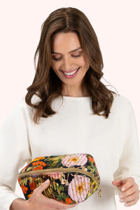 Powder Quilted Makeup Bag - Midnight Posy