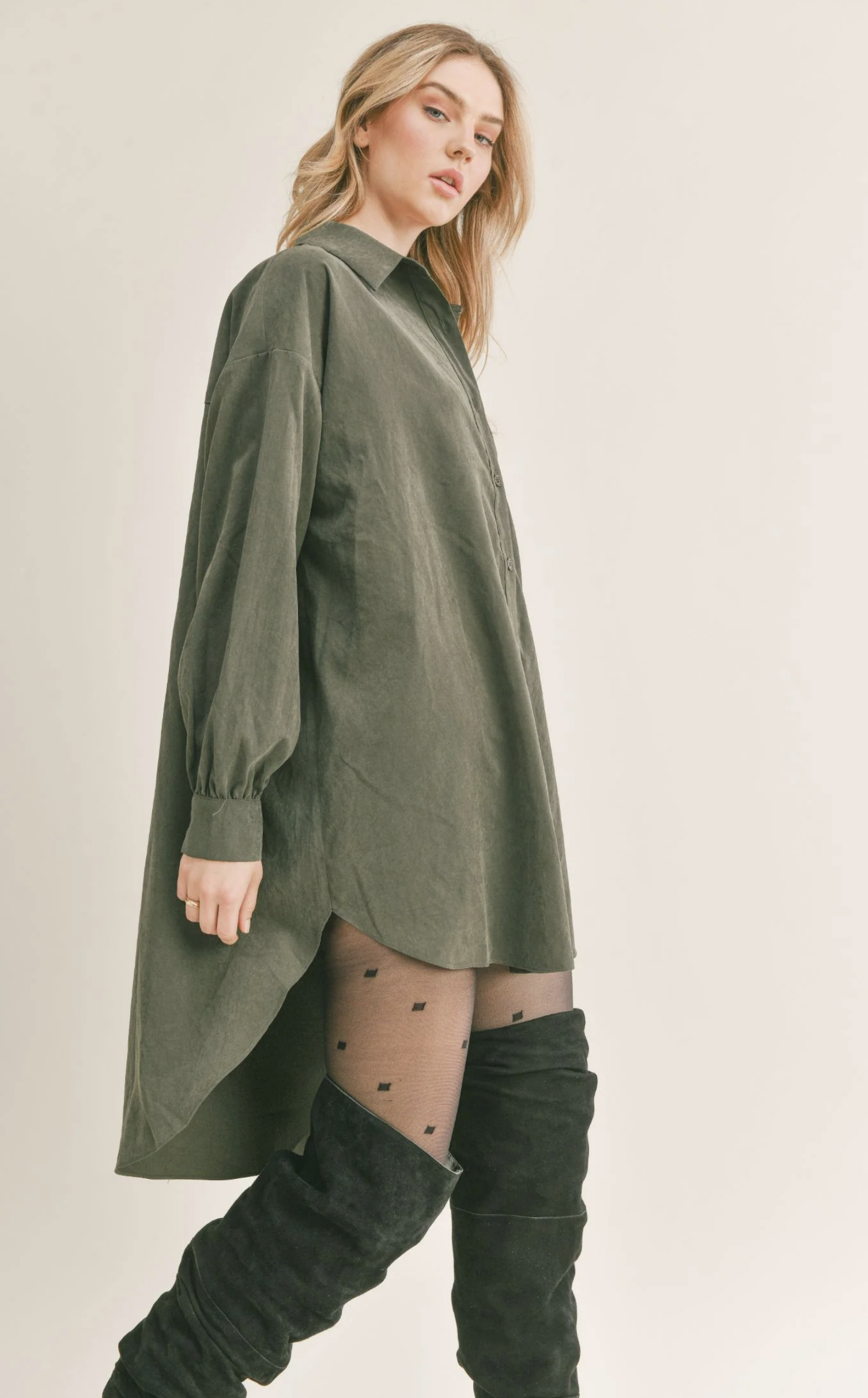 Sage the Label Doiminique Oversized Shirt in Hunter Green