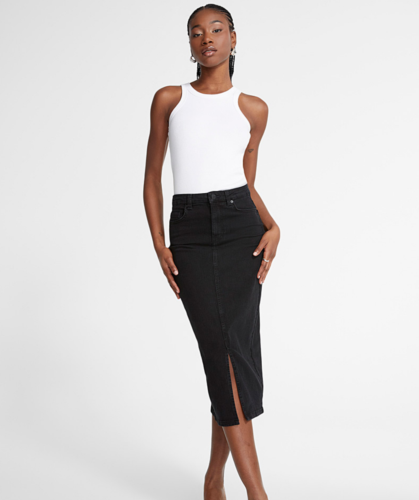 Vero Moda Biana Midi Black Denim Skirt