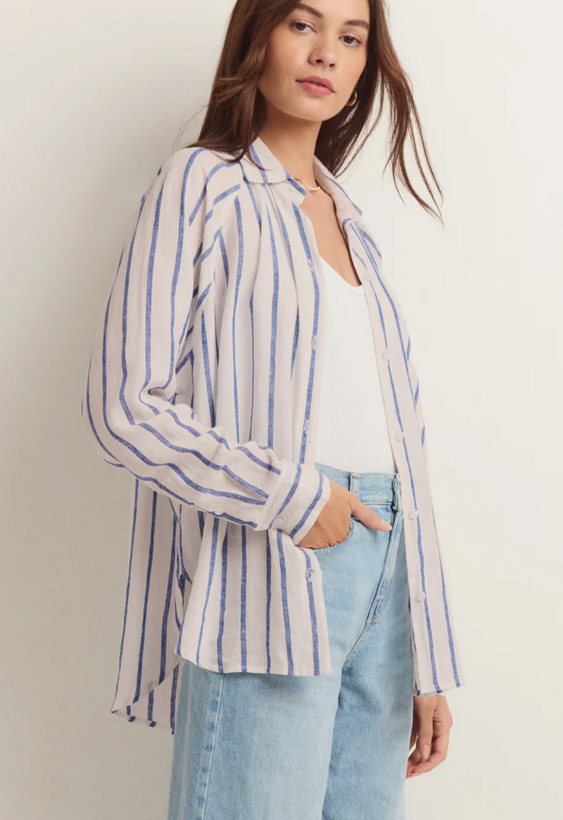 Z Supply Perfect Linen Top in Palace Blue Stripe