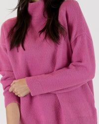 Lyla & Lux Tulu Moc Neck Sweater in Magenta