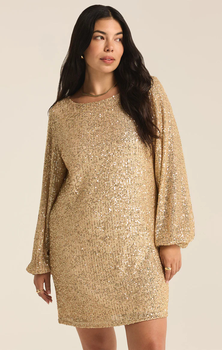 Z Supply Andromeda Champagne Sequin Mini Dress