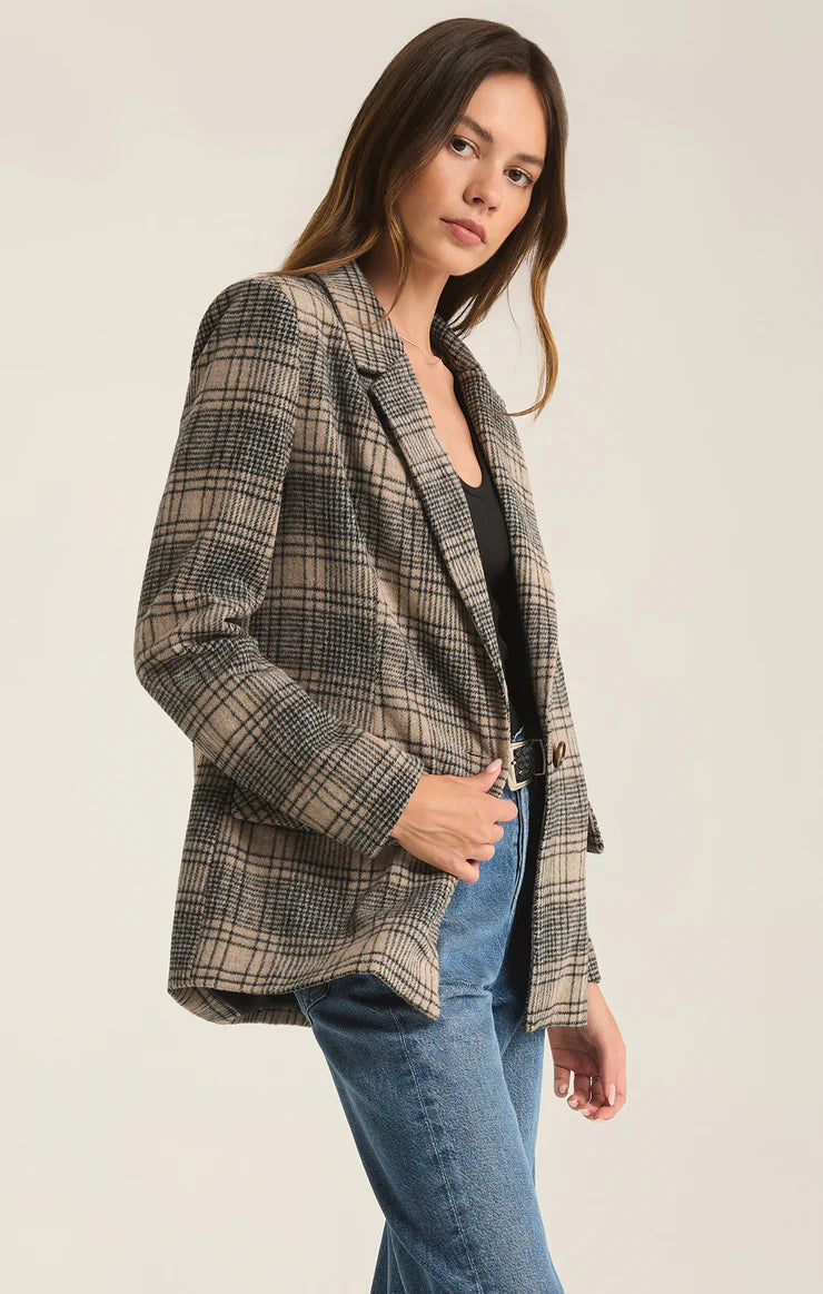 Z Supply Kingston Relaxed Plaid Latte Blazer