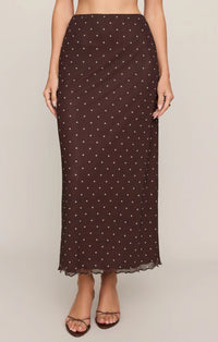 Z Supply Eda Polka Dot Mesh Midi Skirt - Dark Chocolate