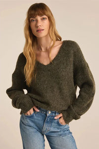 Z Supply All I Want V Neck Sweater in Grape Leaf