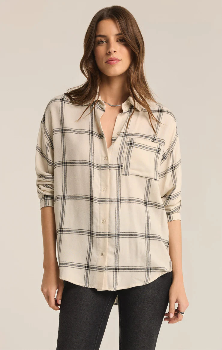 Z Supply River Plaid Button Down in Sea Salt