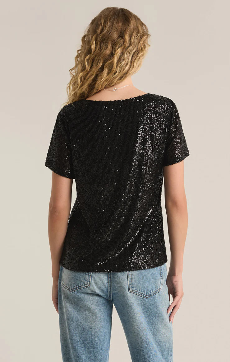 Z Supply Marbella V-Neck Sequin Top Black