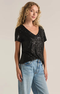 Z Supply Marbella V-Neck Sequin Top Black