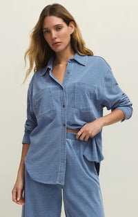 Z Supply Reese Button Down Jersey Denim Top