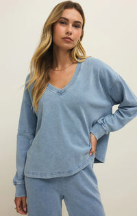 Z Supply Delphine Knit Sweatshirt Ocean Air