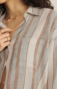 Z Supply The Perfect Striped Button - Island Coconut