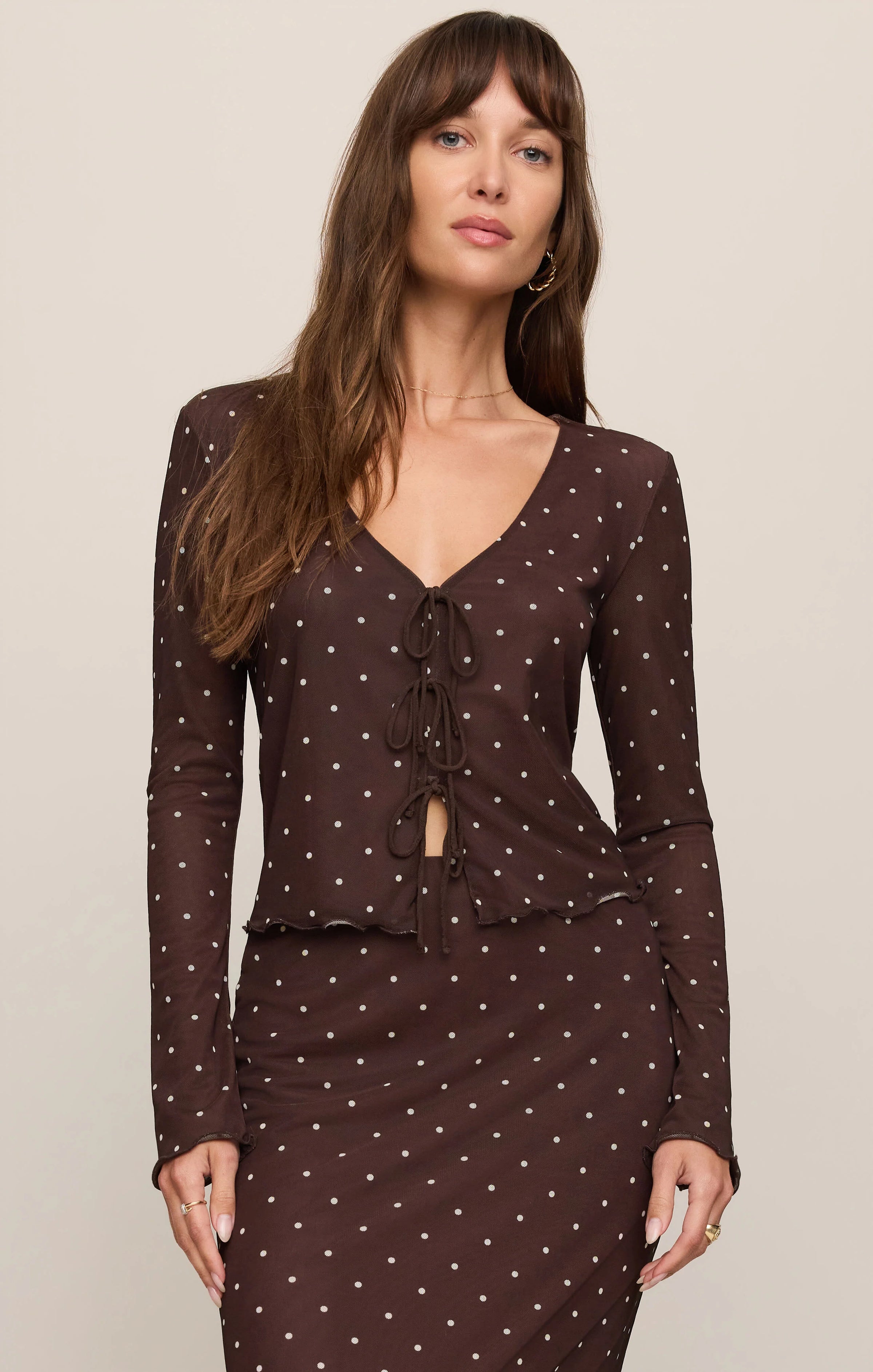 Z Supply Amara Polka Dot Mesh Top - Dark Chocolate