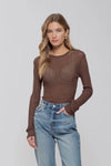 Workshop Brown Knit Sheer Top - Brown