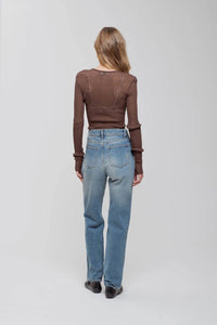 Workshop Brown Knit Sheer Top - Brown