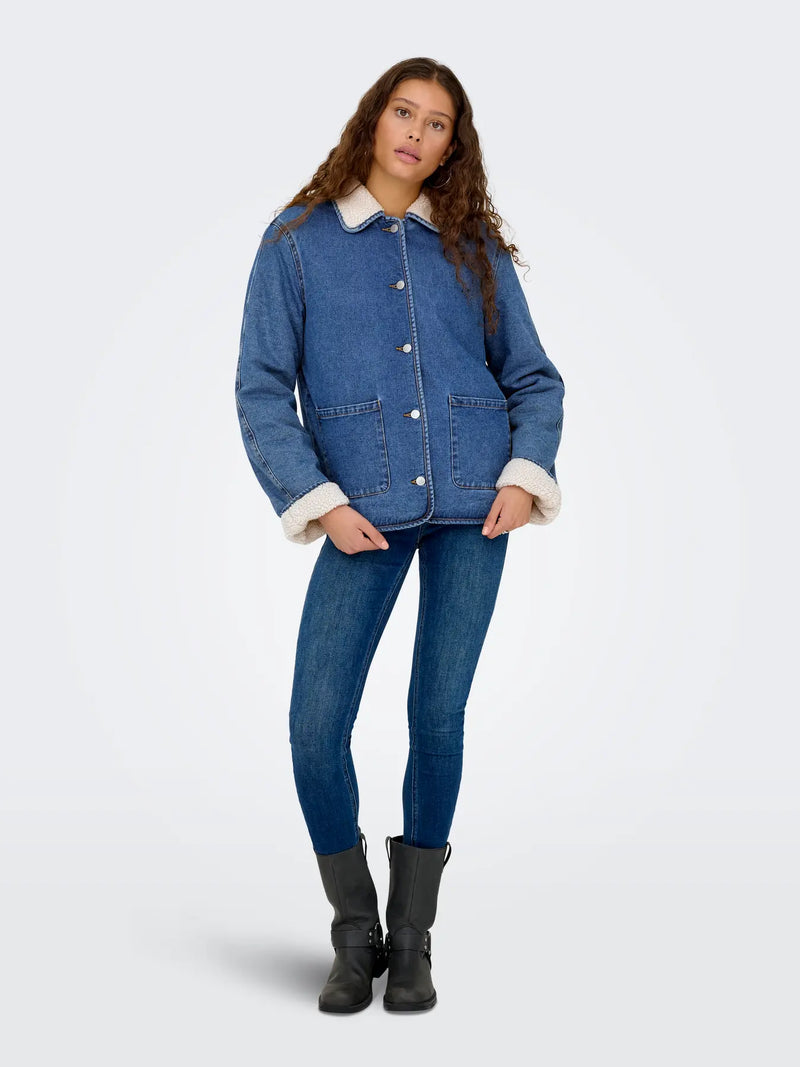 Only Allison Teddy Denim Shearling Coat
