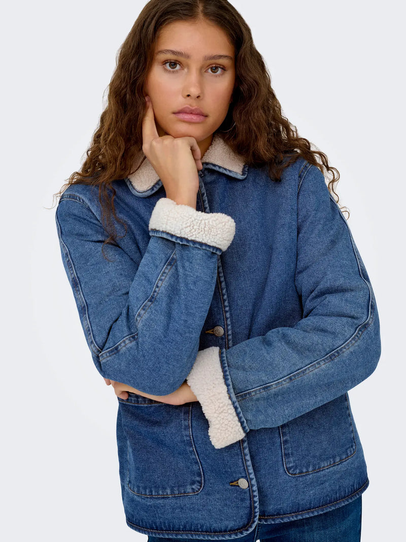 Only Allison Teddy Denim Shearling Coat