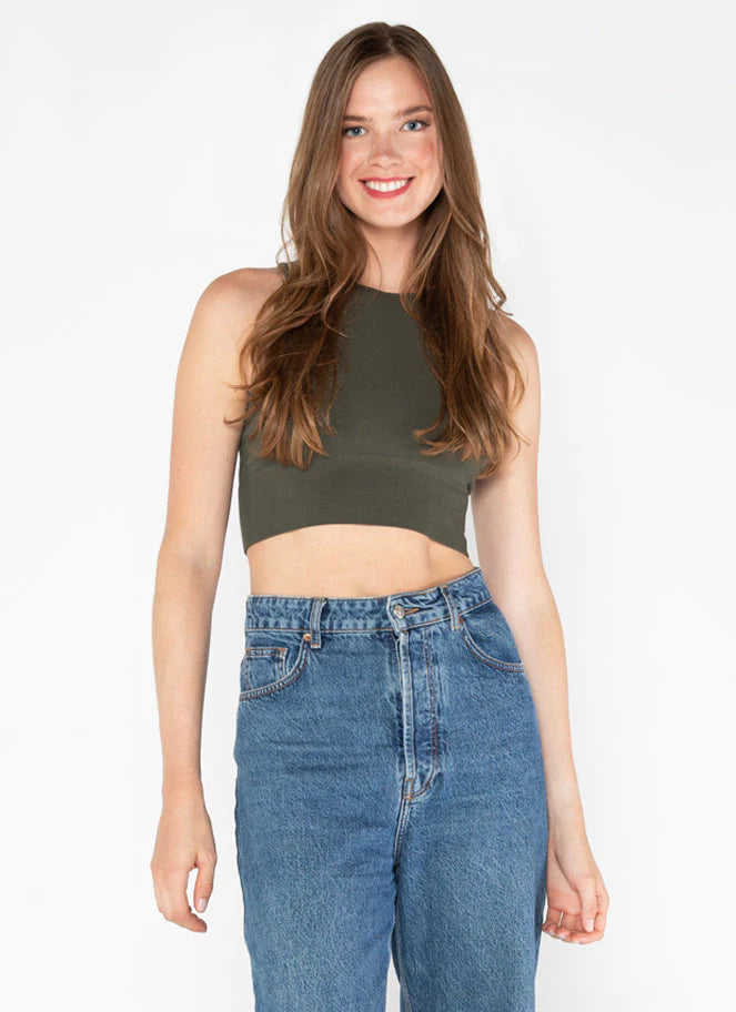 Bamboo High Neck Crop Banded Top